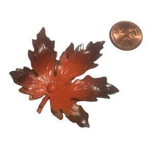 Maple Leaf Vintage Brooch Pin Orange & Brown